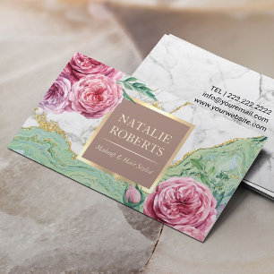 Cartão De Visita Artista Makeup Hair Salon Chic Marble Agate