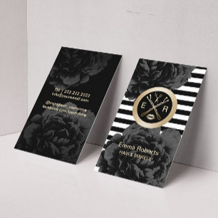 Cartão De Visita Artista Makeup & Hair Stylist Modern Stripes Flora