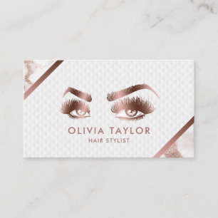 Cartão De Visita Artista Makeup Lashes Olhos Marble Rosa gold