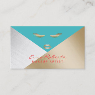 Cartão De Visita Artista Makeup Modern Dourado Silver & Turquoise