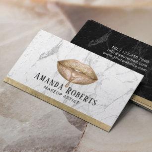 Cartão De Visita Artista Makeup Modern Dourados Lábios Drivers Whi