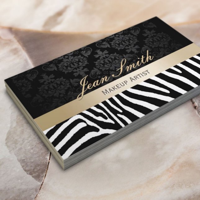 Cartão De Visita Artista Makeup Modern Zebra Padrão Dourada Stripe (Criador carregado)