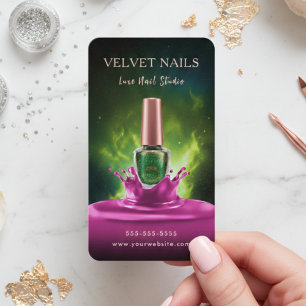 Cartão De Visita Artista Manicure Chic Unhas Verde Escuro Rosa Rubo
