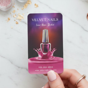 Cartão De Visita Artista Manicure Moderno Arte de Unhas Rosa Bege C