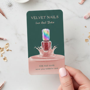 Cartão De Visita Artista Manicure Técnico de Unhas Verde Escuro Ros