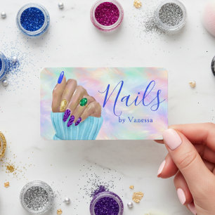 Cartão De Visita Artista Manicurista de Arte de Unhas Iridescente d