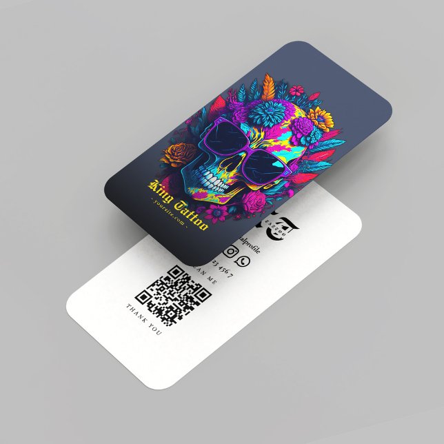 Cartão De Visita Artista Moderno da Tatuagem Monograma Cinza Azul E (Modern Tattoo Artist Monogram Skull Dark Blue Grey Business Card
)