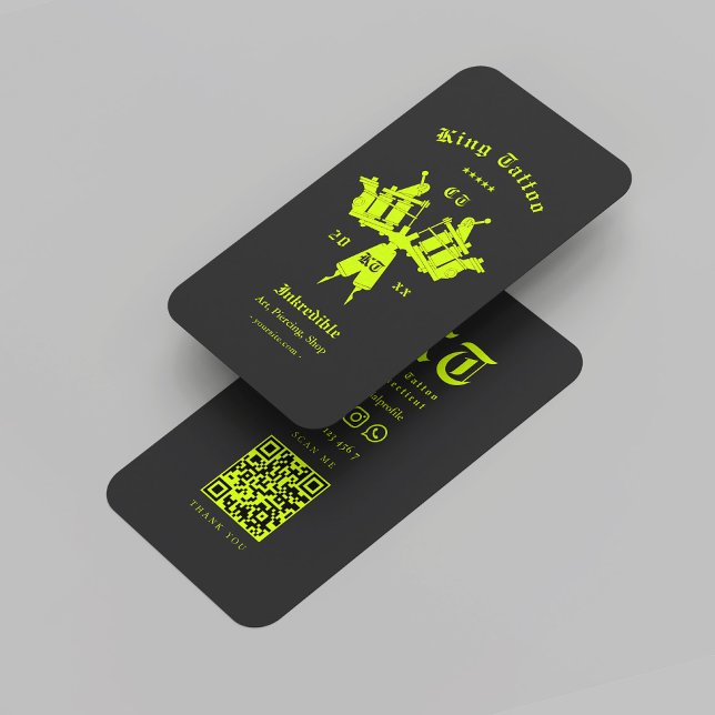 Cartão De Visita Artista Moderno da Tatuagem Monograma Negro Neon A (Modern Tattoo Artist Monogram Black Neon Yellow Business Card
)