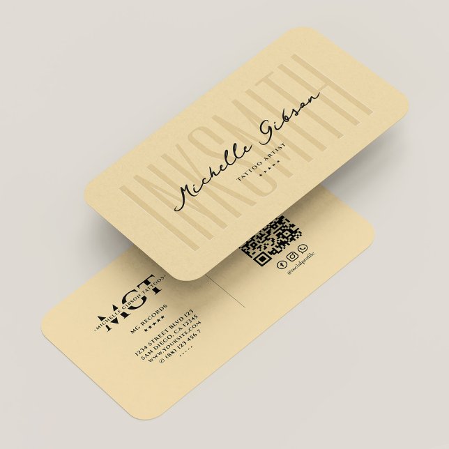 Cartão De Visita Artista Moderno da Tatuagem Monograma Peach Elegan (Modern Tattoo Artist Monogram Elegant Peach Business Card
)