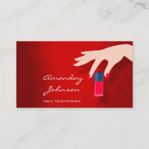 Cartão De Visita Artista Nail Studio Red Manicure Pedicure Modern
