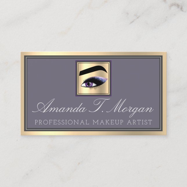 Cartão De Visita Artista Profissional Eyelash EggPlant Dourada (Frente)