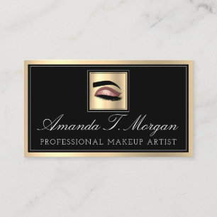 Cartão De Visita Artista profissional Eyelash Hair Rosa Dourado