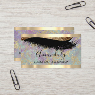 Cartão De Visita Artista Profissional Eyelashes Dourado Roxo