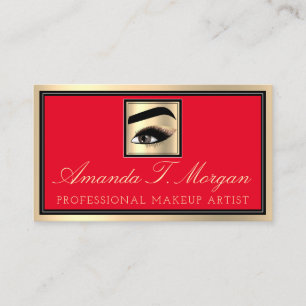 Cartão De Visita Artista Profissional Eyelashes Dourado Vermelho