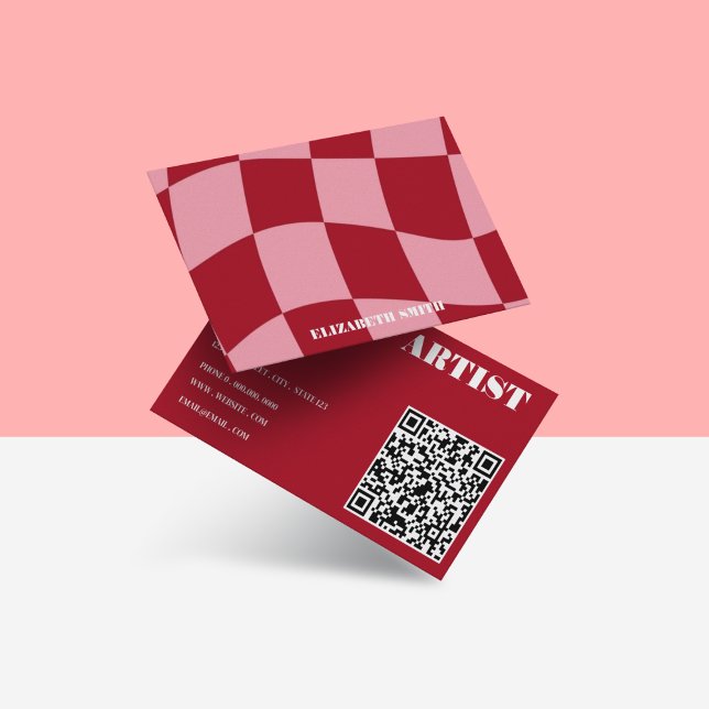 Cartão De Visita Artista Retro Groovy Pink & Red Abstrato Makeup (Criador carregado)