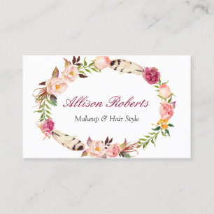 Cartão De Visita Artista Rustic Boho Floral Makeup Beauty Salon