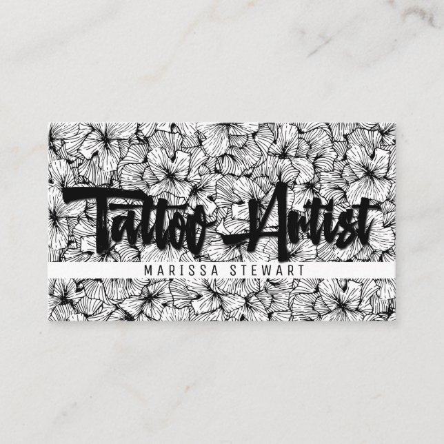 Cartão De Visita Artista tirado moderno branco preto do tatuagem (Frente)