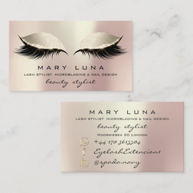 Cartão De Visita Artista Torneira-Colher Coloca-Colas Lashes Rosa d (Frente/Verso)