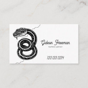 Cartão De Visita Artista Único de Tatuagem de Cobra Branco e Preto