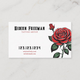 Cartão De Visita Artista Único de Tatuagem de Rosa Branco e Vermelh