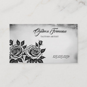 Cartão De Visita Artista Único de Tatuagem de Rosas Negras e Branca