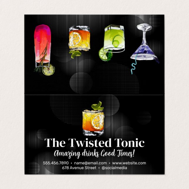 Cartão De Visita Artsy Mistura Bebidas Cocktail (Exterior Desdobrado)