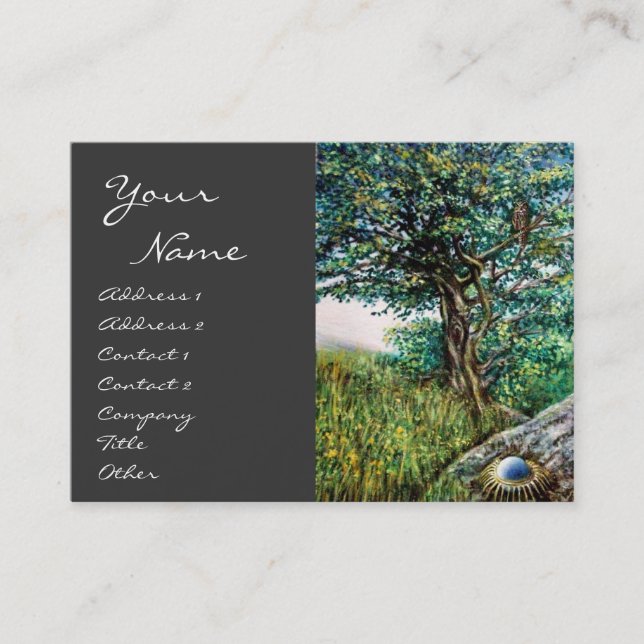 Cartão De Visita ÁRVORE AURORA/MÁGICA, verde, azul, cinza (Frente)