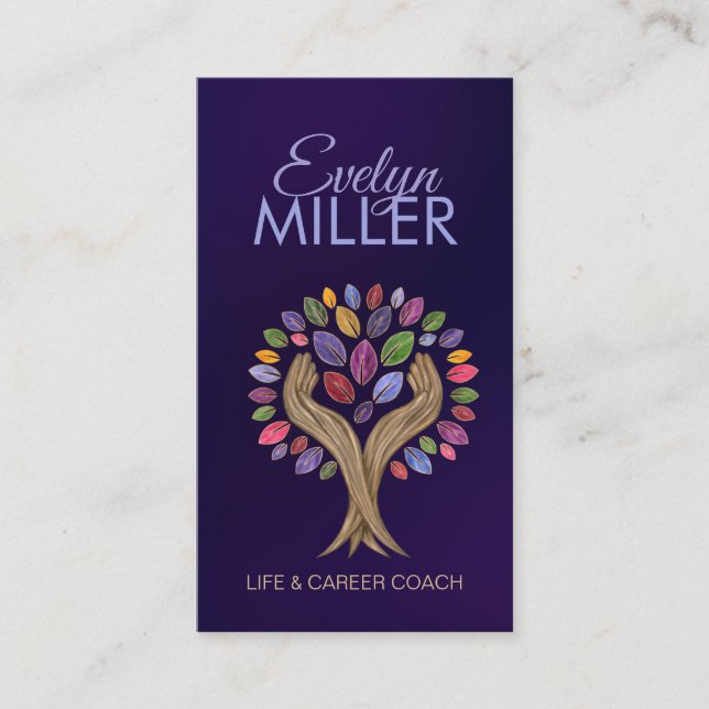 Cartão De Visita Árvore de Mãos Ajudante - folhas de aquarela (Frente)