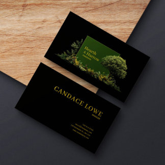 Cartão De Visita Árvore de Paisagem Elegante Quadro Preto Dourado B