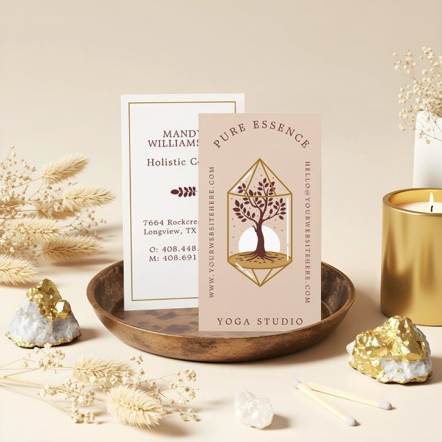 Cartão De Visita Árvore de Vida Cristal Elegante Design de Treinado (Elegant Tree Of Life Crystal Holistic Coach Design Business Card)