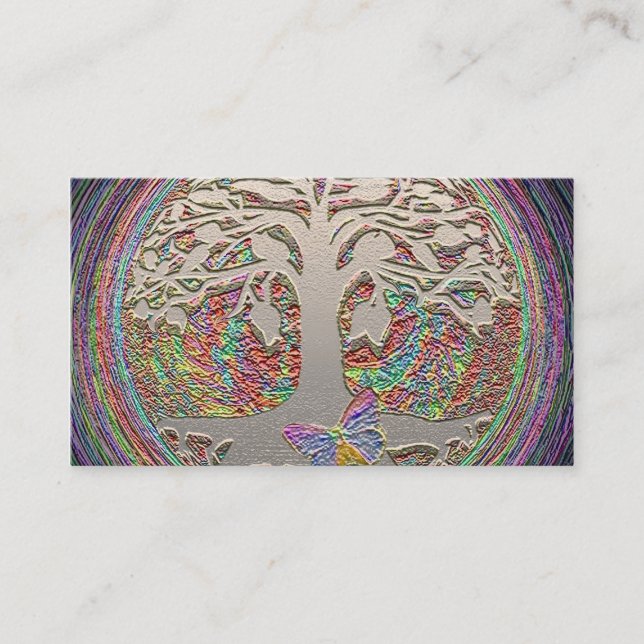 Cartão De Visita Árvore Dourado com Butterly (Frente)