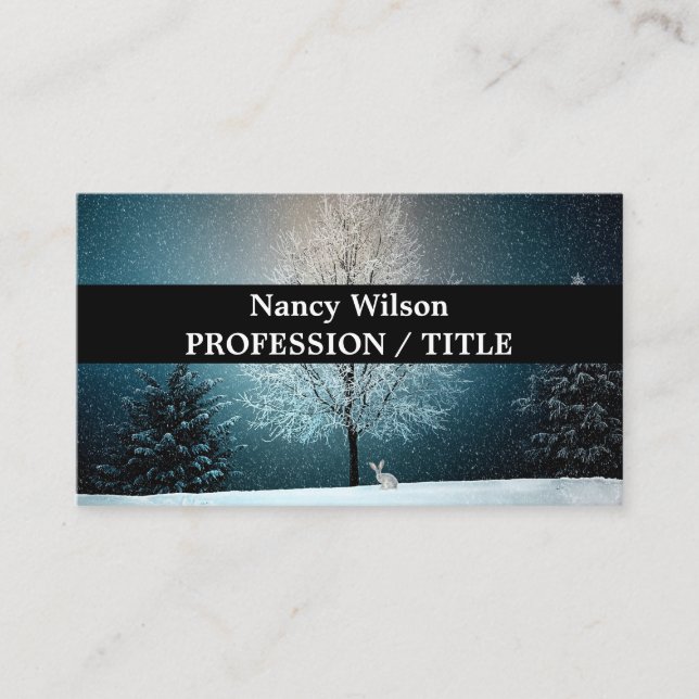 Cartão De Visita Árvore gelada à noite (Frente)
