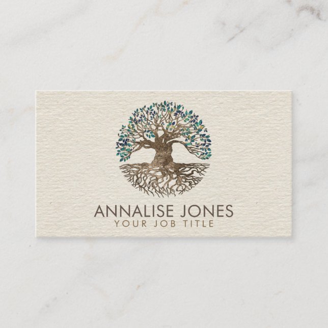 Cartão De Visita Árvore ouro da vida - Yggdrasil - Folhas de Marble (Frente)