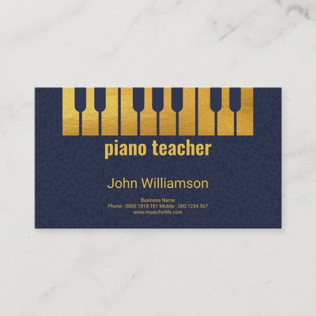 Cartão De Visita As chaves Dourados criativas do piano gravam notas (Frente)