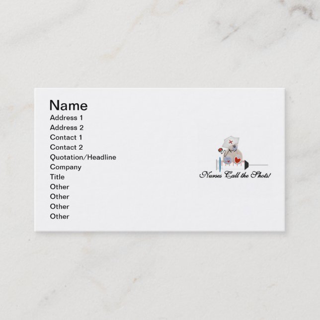 Cartão De Visita As enfermeiras do urso de ursinho chamam os (Frente)