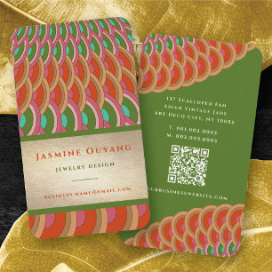 Cartão De Visita Asiático Dourado do teste padrão do fã do Scall