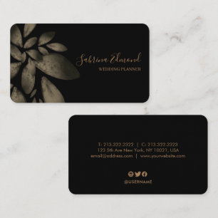 Cartão De Visita Assinatura de Folhagem Dourada Elegante e Suculent