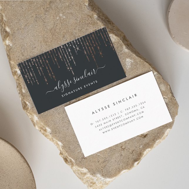 Cartão De Visita Assinatura de Marquee rosa Dourada (Criador carregado)