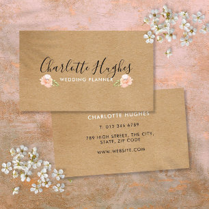 Cartão De Visita Assinatura Floral Rosa Boho Kraft Rústico