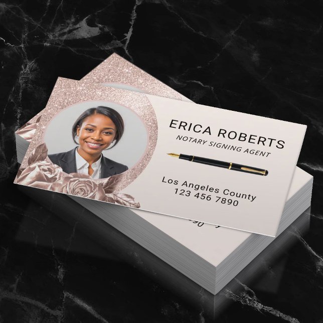 Cartão De Visita Assinatura Notária Blush Agent Rosa Dourada Foto F (Criador carregado)