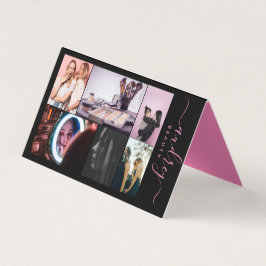 Cartão De Visita Assinatura profissional preta e rosa 6 fotos