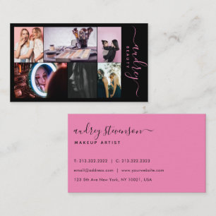 Cartão De Visita Assinatura profissional rosa e preta 6 fotos