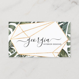 Cartão De Visita Assinatura Script Aquarela Tropical Verde Dourado