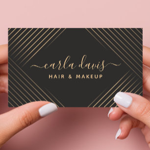 Cartão De Visita Assinatura Script Linhas Geométricas Preto e Doura