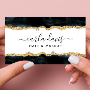 Cartão De Visita Assinatura Script Preto e Dourado Aquarela