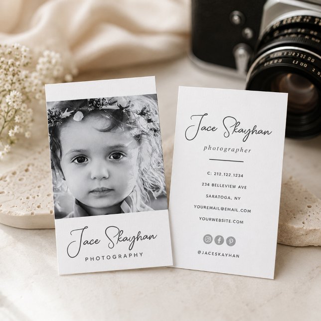 Cartão De Visita Assinatura Simples Fotografia de Script Elegante (Criador carregado)