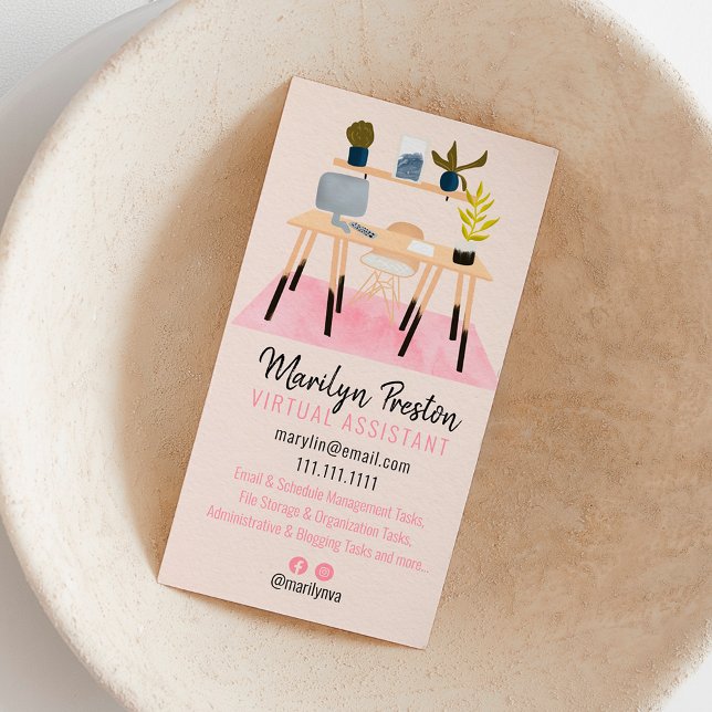 Cartão De Visita Assistente virtual de ilustração de mesa moderna r (Criador carregado)