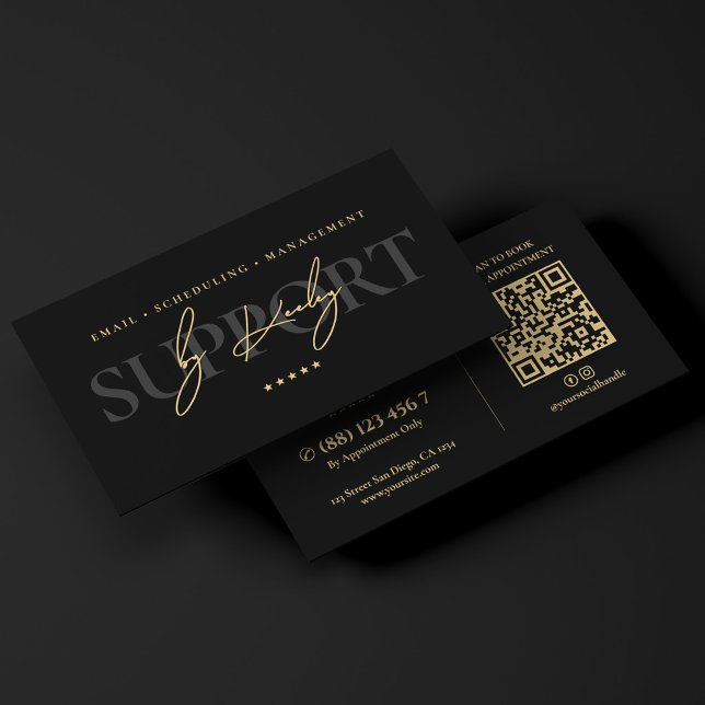 Cartão De Visita Assistente Virtual Executivo Elegante Preto (Elegant Executive Virtual Assistant Black Business Card
)