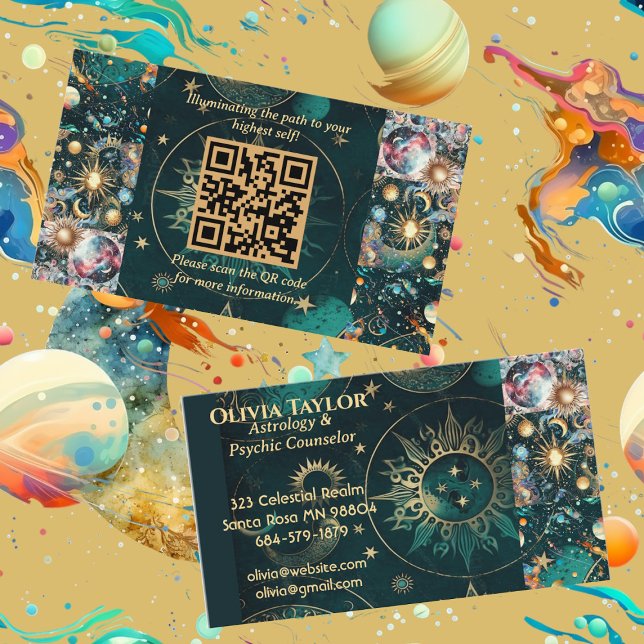Cartão De Visita Astrologer Celestial Conselheiro Psicológico Espir (Celestial Astrologer Psychic Counselor Spiritual Business Card)