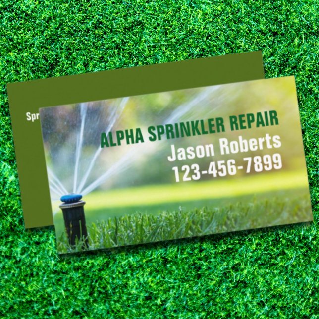 Cartão De Visita Atenção Paisagem Paisagem Paisagista Irrigação do  (Lawn Care Landscaping Sprinkler Repair Irrigation Business Card)